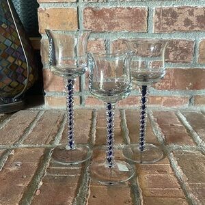 Retired PartyLite Harlequin Cobalt Blue Swirl Votive Tealight Candle Holders